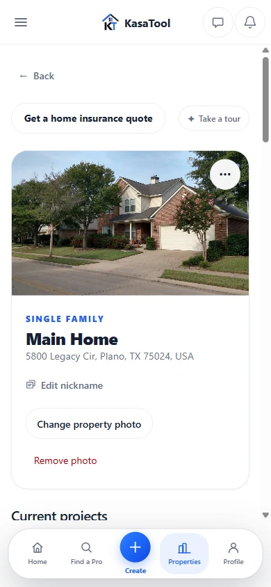 The real KasaTool property record on a phone.